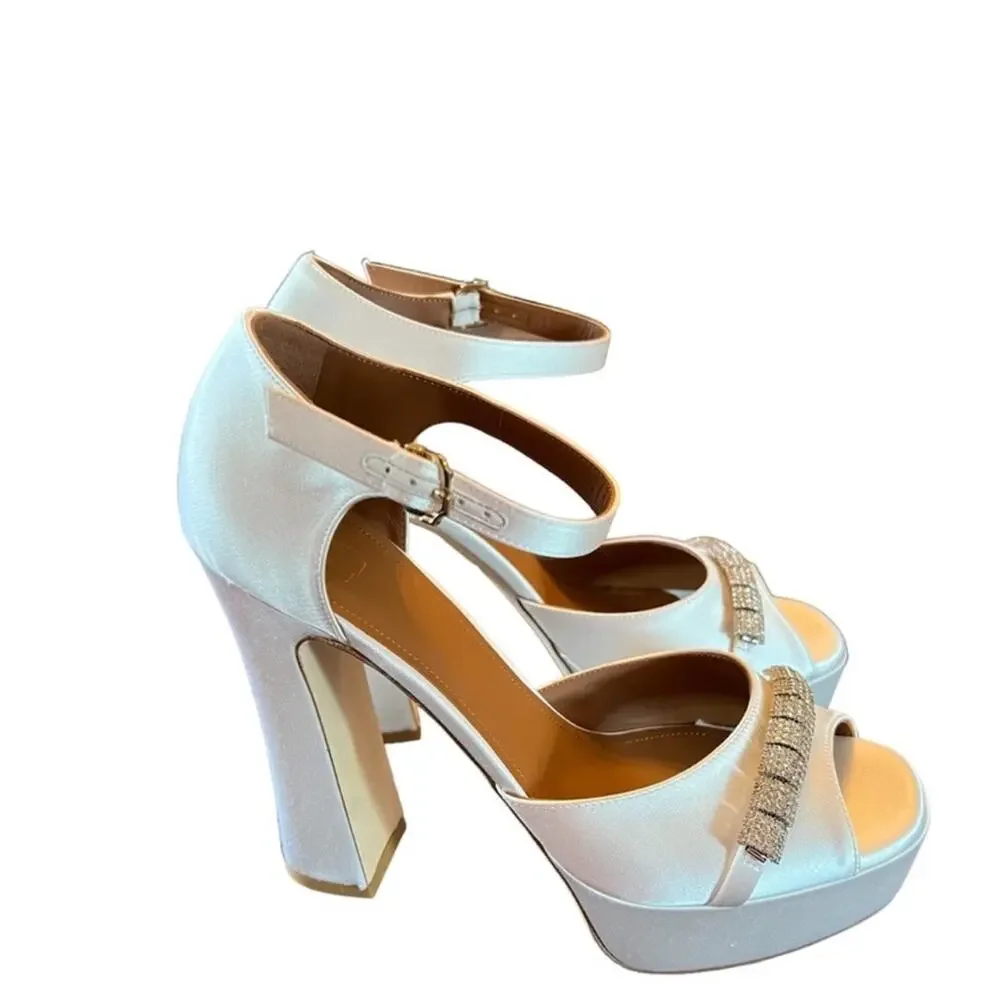 Malone Souliers Yurkia Crystal Platform  Block Heesl Open Toe NEW EU 39.5 US 9.5